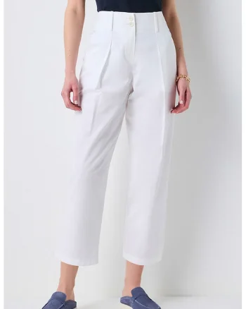 Pantaloni crop cu pliuri, Alb optic
