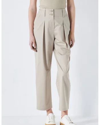 Pantaloni crop cu pliuri, Maro taupe