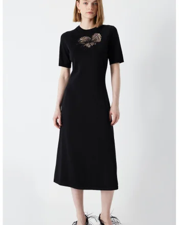 Rochie midi cu detalii cu decupaje, Negru