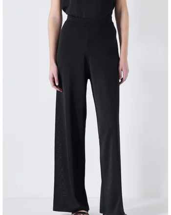 Pantaloni cu croiala ampla si talie inalta, Negru