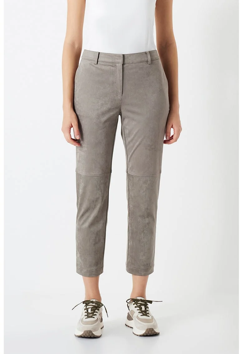 Pantaloni crop cu talie medie, Gri inchis