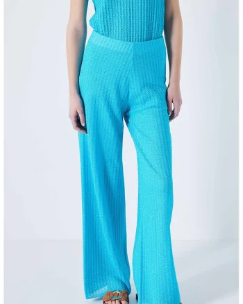Pantaloni texturati cu croiala ampla, Albastru glaciar