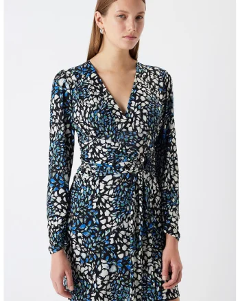 Rochie cu model si decolteu in V, Alb/Negru/Albastru