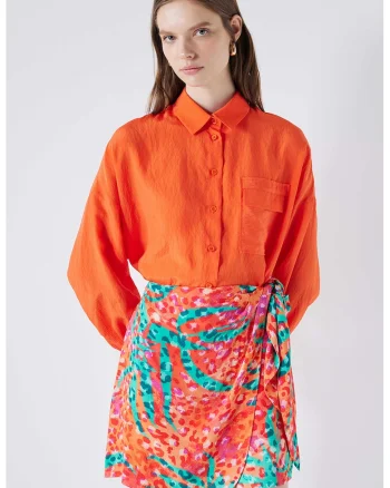 Fusta cu model tropical, Portocaliu mandarina/Roz/Albastru