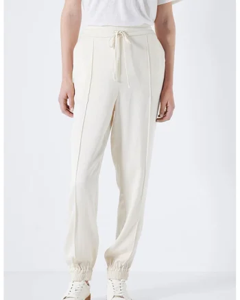 Pantaloni conici de trening cu snur, Crem