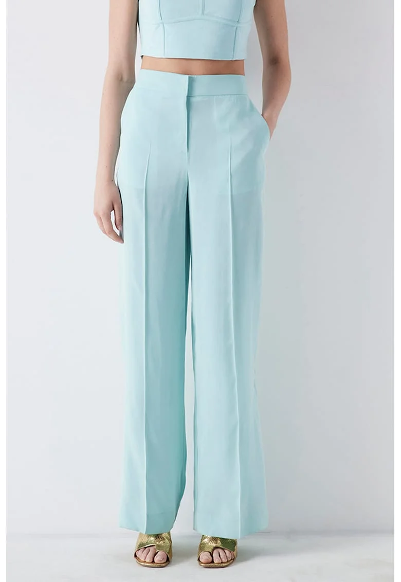 Pantaloni din amestec de lyocell cu croiala dreapta, Verde menta
