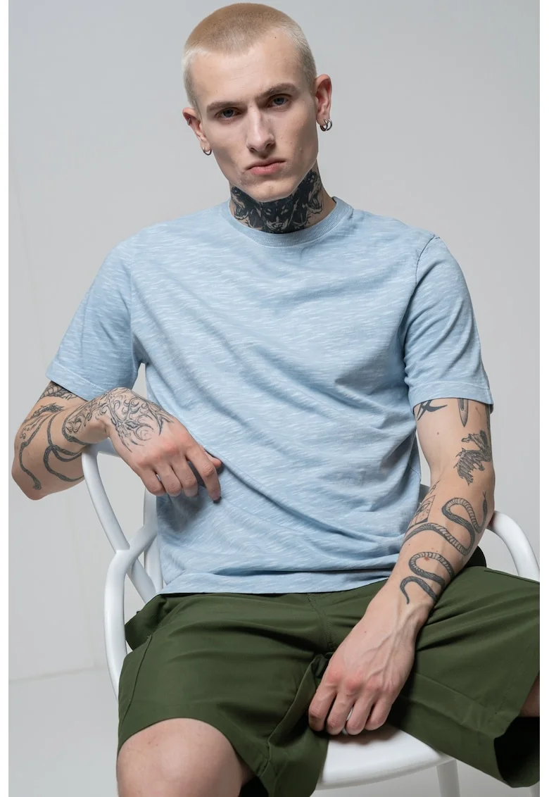 Tricou cu decolteu rotund, Albastru prafuit