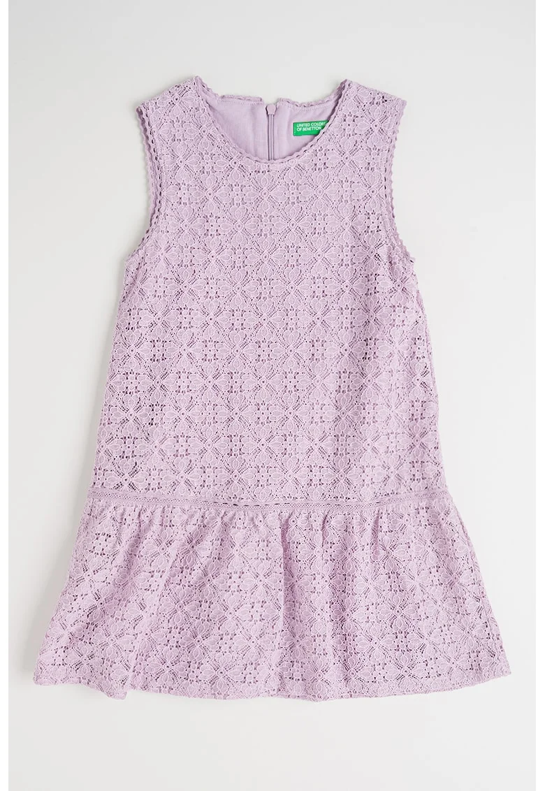 Rochie din dantela cu terminatie cu volane, Lila pal