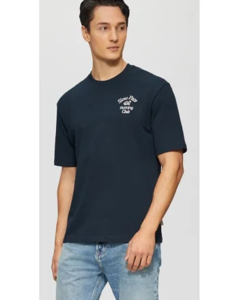 Tricou barbati cu decolteu la baza gatului, Regular fit, din jerse de bumbac, Bleumarin inchis,