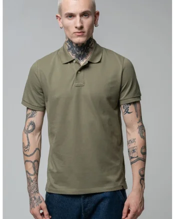 Tricou polo cu model uni, Verde masliniu