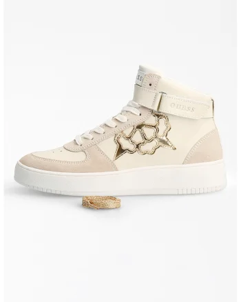 Pantofi sport high-top de piele, Alb fildes