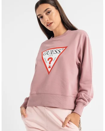 Bluza de trening cu decolteu la baza gatului si logo, Roz prafuit