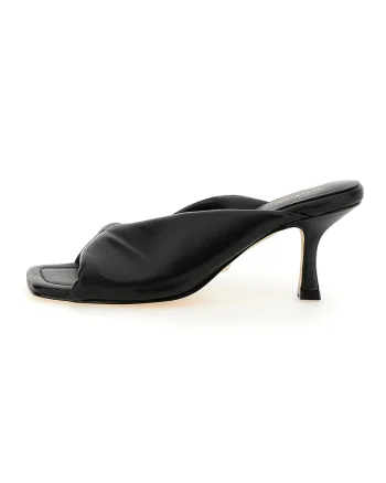 Papuci de piele cu design rasucit si toc, Negru