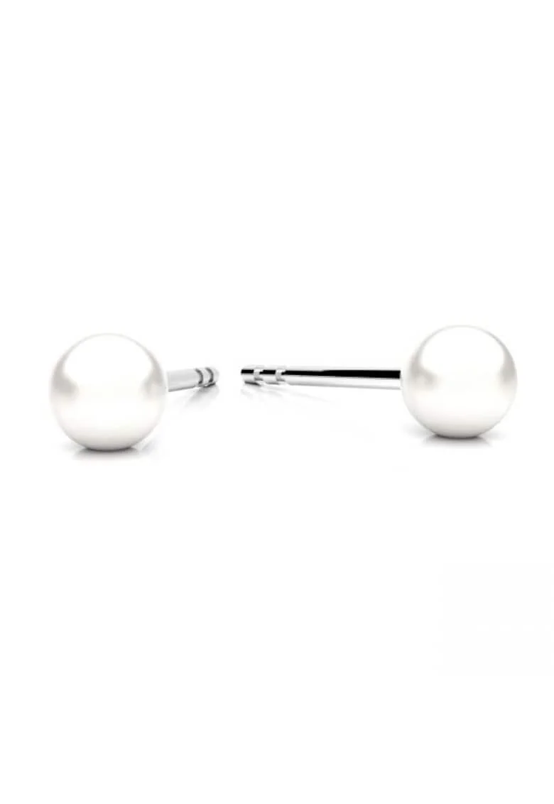 Cercei din Argint 925 cu Perle Preciosa albe, inchidere tip surub, fluturas, stud