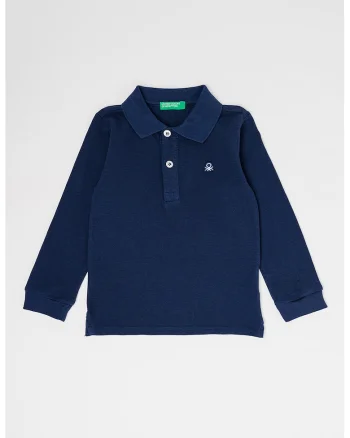 Bluza polo din pique de bumbac organic, Bleumarin