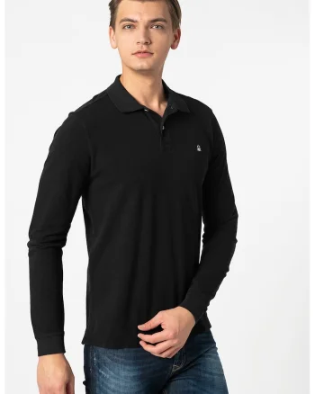 Bluza polo din material pique si bumbac, Alb/Negru