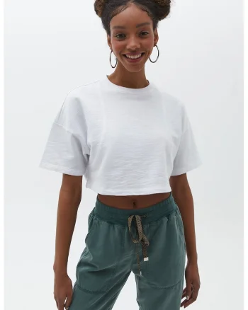 Tricou crop cu maneci cazute, Alb