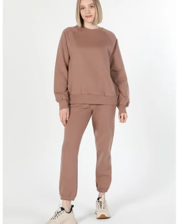 Bluza sport cu decolteu la baza gatului, uni, Maro