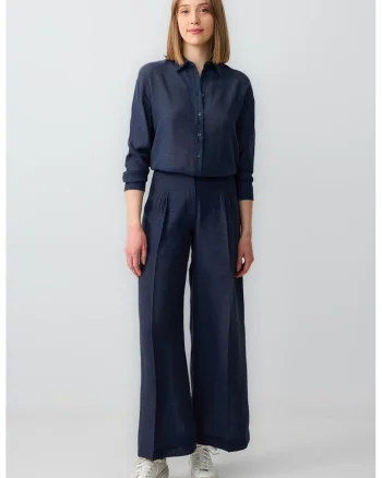 Pantaloni evazati cu talie inalta, Bleumarin