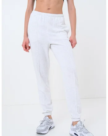 Pantaloni de trening din amestec de bumbac cu buzunzare laterale, Gri deschis/Alb murdar