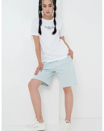 Tricou de bumbac cu logo brodat, Alb/Roz