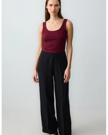 Pantaloni din in cu croiala ampla, Negru