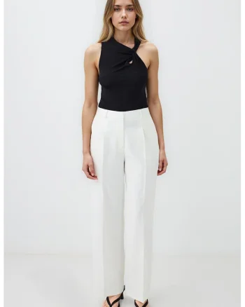 Pantaloni drepti cu talie inalta, Alb optic