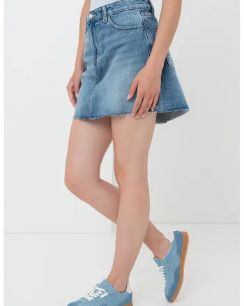 Fusta mini din denim, Albastru melange