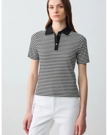 Tricou polo cu dungi, Alb/Negru