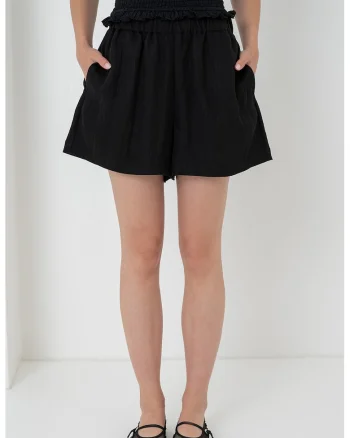 Pantaloni scurti din amestec de lyocell cu buzunare laterale, Negru