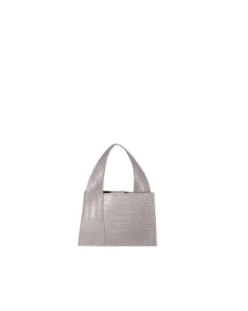 Geanta de piele cu maner si model piele de reptila, Grey