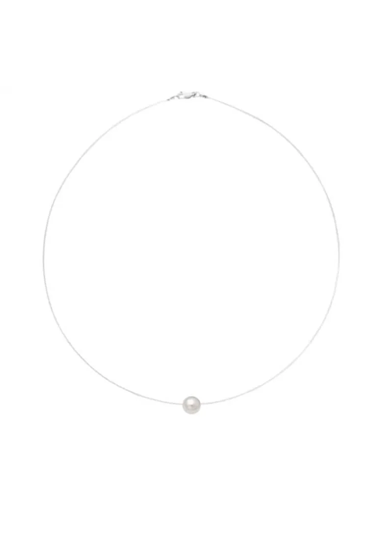 Colier fir transparent cu perla Preciosa alba si inchidere din Argint 925, Alb