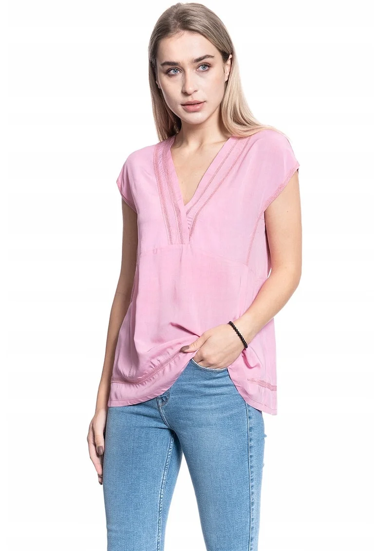 Bluza Dama,  Elisa Lace Inset, Croi Slim, Fara Inchidere, 100% Bumbac, Fara Informatii Despre Culoarea Producatorului, Roz