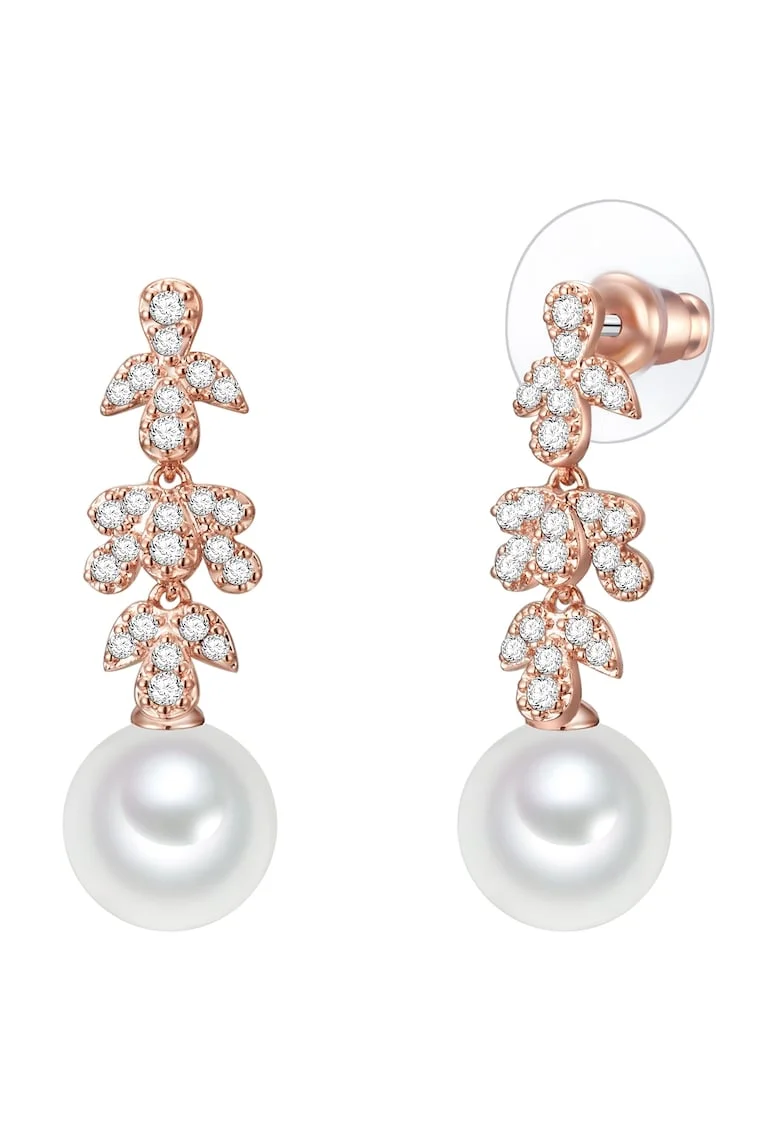 Cercei placati cu aur de 14K si decorati cu perle, Auriu rose