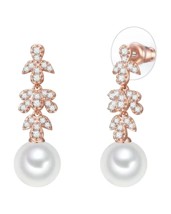 Cercei placati cu aur de 14K si decorati cu perle, Auriu rose