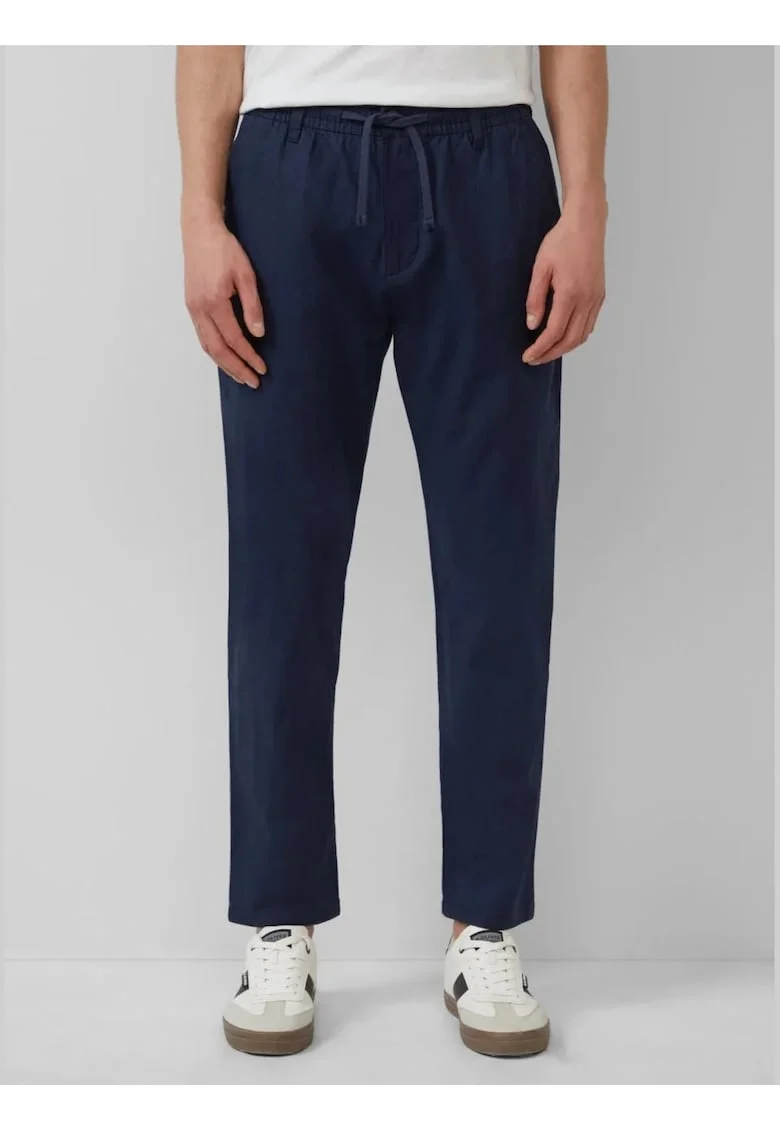 Pantaloni chino, barbati, Detroit, din amestec de in si bumbac, talie elastica, Bleumarin inchis