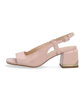 Sandale din piele lacuita cu bareta slingback si toc masiv