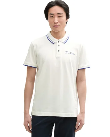 Tricou polo cu logo discret, Alb murdar