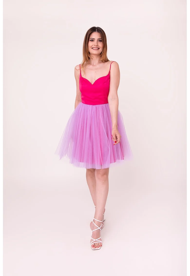 Rochie scurta evazata cu funda pe partea din spate Bloom, Fucsia/Lila