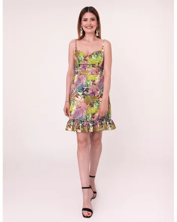 Rochie cu detaliu volane si model floral Forever Yours, Multicolor