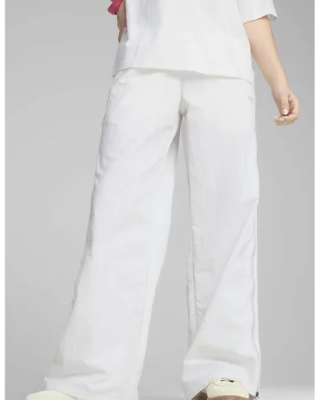 Pantaloni cu croiala ampla si slituri laterale cu fermoar, Alb optic