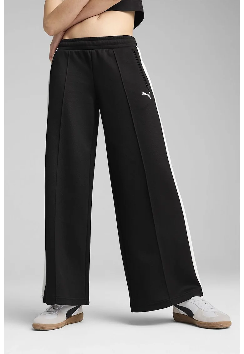 Pantaloni de trening din amestec de bumbac cu croiala ampla, Negru/Alb optic