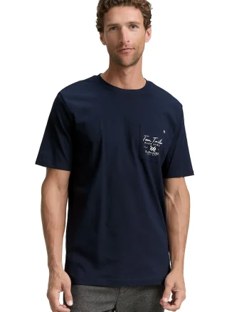 Tricou cu decolteu la baza gatului si buzunar pe piept, Albastru
