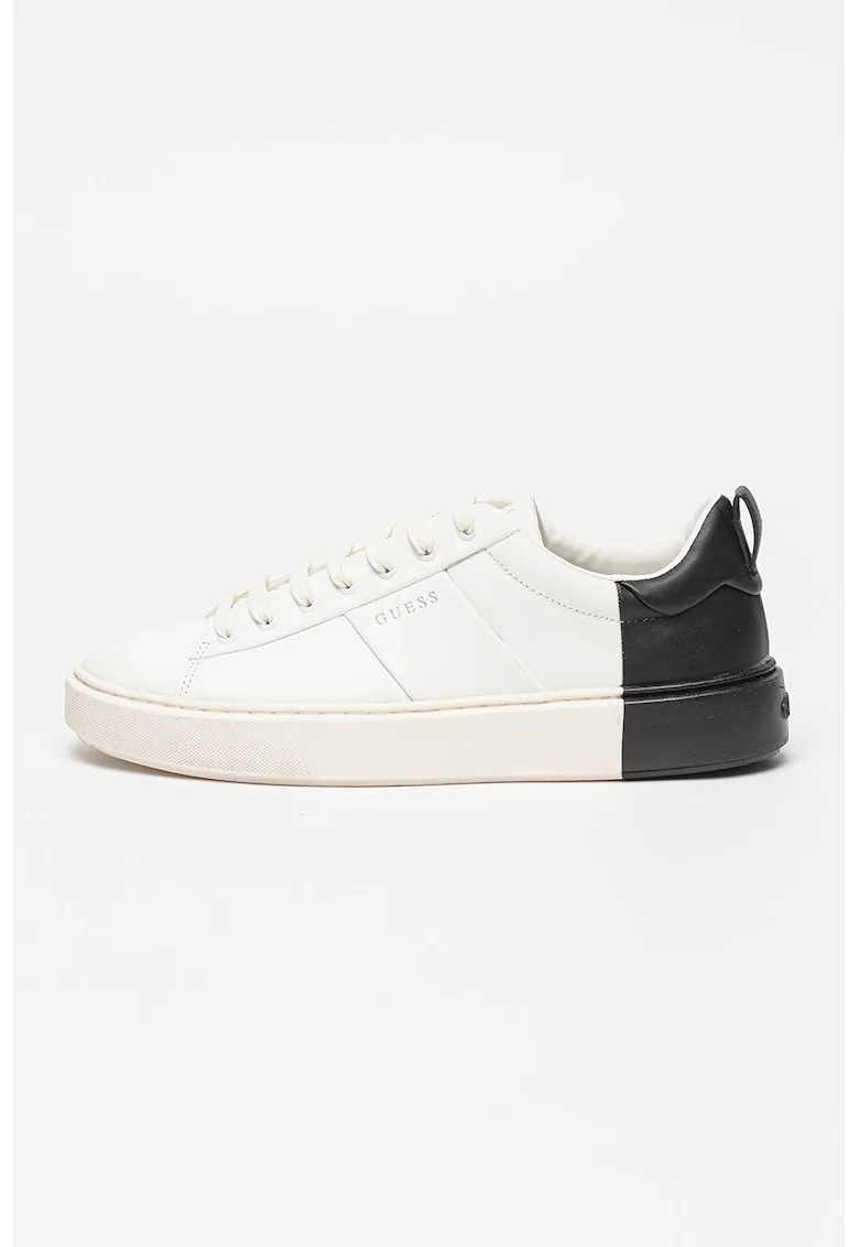 Pantofi sport de piele si piele ecologica cu detaliu contrastant, Alb/Negru