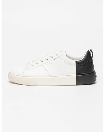 Pantofi sport de piele si piele ecologica cu detaliu contrastant, Alb/Negru