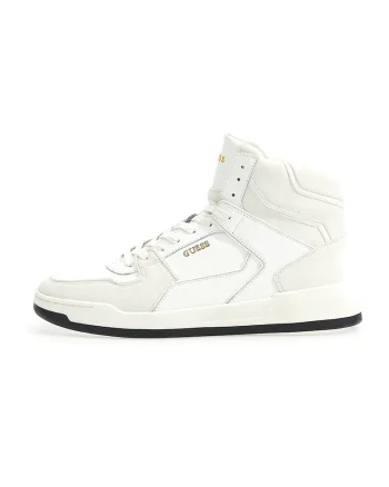 Pantofi sport high-cut cu insertii din piele, Alb