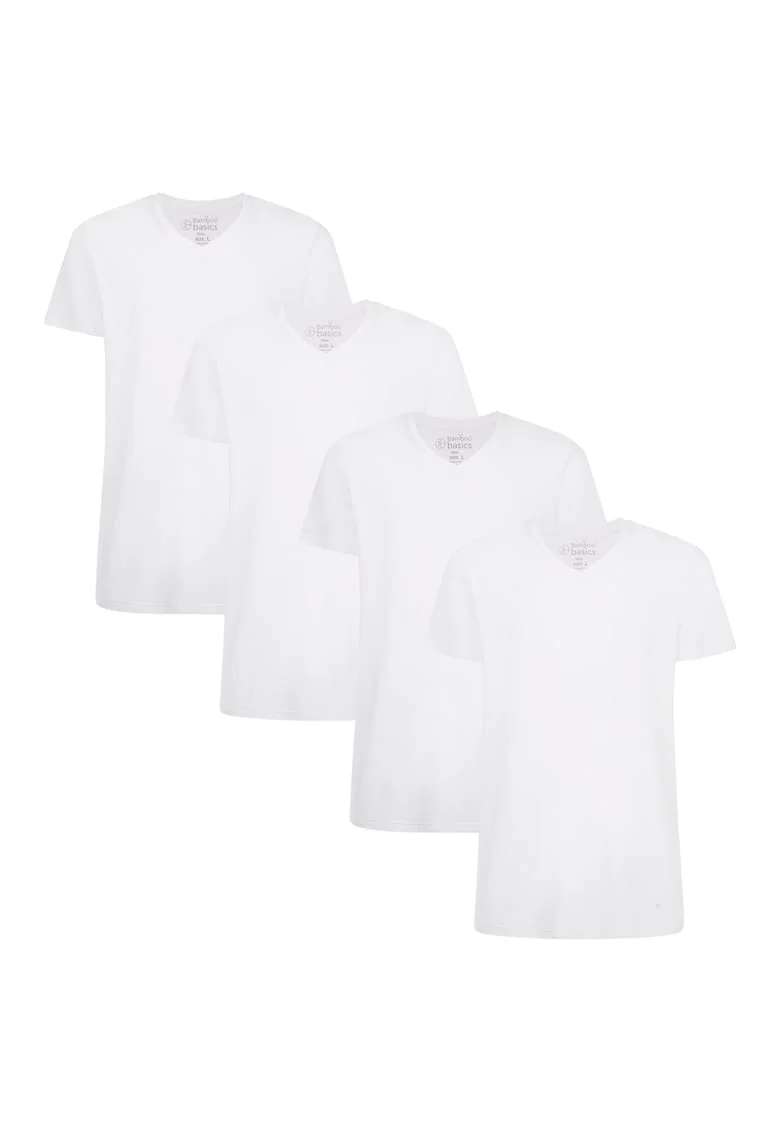 Set de tricouri cu decolteu in V Velo - 4 piese, Alb