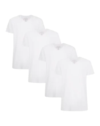 Set de tricouri cu decolteu in V Velo - 4 piese, Alb