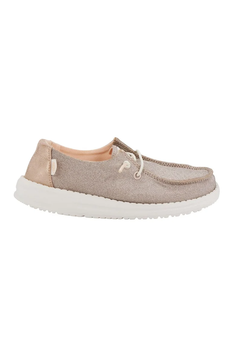 Mocasini din material textil cu sireturi de ajustare, Auriu/Maro taupe deschis