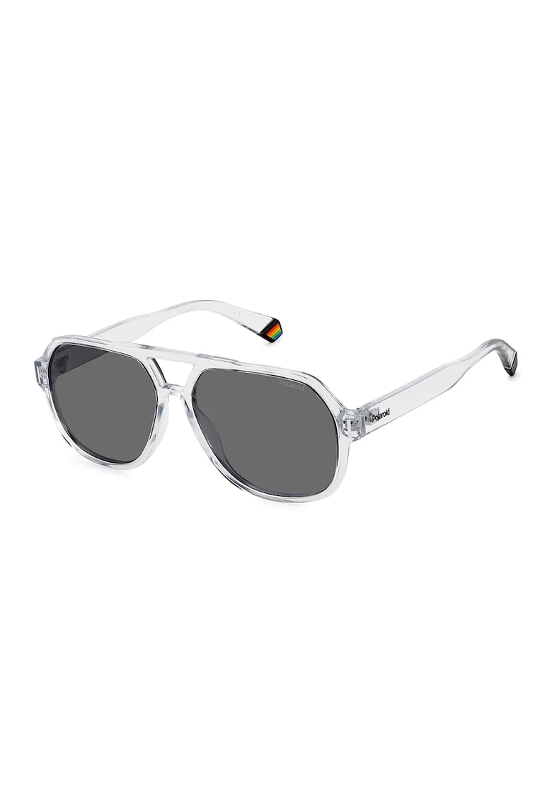 Ochelari de soare aviator cu lentile polarizate si moddel unisex, Negru/Transparent